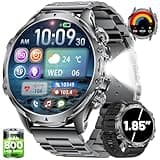 SUNKTA Smartwatch Herren Militär,800 mAh Akku/1,85'' HD-Display-Sportuhr mit Taschenlampe/100+ Sportmodi,IP68 Wasserdicht Fitnessuhr mit Herzfrequenz,SpO2,Schlafmonitor für Android iOS 2 Armbänders