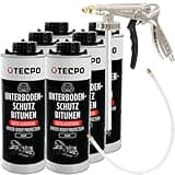 TECPO Unterbodenschutz Bitumen Überlackierbar, 6 Liter Saugdose schwarz UBS Set mit Druckluft Sprühpistole für Steinschlagschutz Karosserieschutz Rostschutzmittel