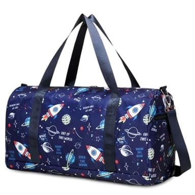 Suweir Sporttasche Kinder Reisetasche Jungen Mädchen mit Nassfach Schwimmtasche Weekender Duffle Bag Outdoor Fussballtasche Badetasche für Reisen, Fitness, Sport, Schule (Blau Sternenhimmel)