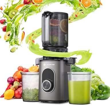 AAOBOSI Entsafter mit 110 MM Öffnung,Slow Juicer für Gemüse und Obst,Hohe Saftausbeute,Saftpresse Elektrisch mit Rückwärts Funktion,Leicht zu Reinigen，BPA-Frei,Inklusive Bürste und 2 Tassen