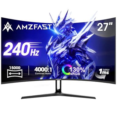 Amzfast 27 Zoll Curved Gaming Monitor, 1920x1080 Full HD, 240Hz, 1500R VA Panel, 1ms MPRT, Adaptive Sync, 4000:1 Kontrast, 95% DCI-P3, 130% sRGB, HDMI1.4&DP1.2, VESA 100x100mm, AMZG27C1 Pro