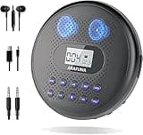 CD Player Tragbar, Arafuna Discman Tragbarer CD Player mit Lautsprecher,Wiederaufladbarer CD Player für Auto mit Anti-Skip-Schutz, Walkman CD-Player mit Kopfhörern und AUX-Kabel