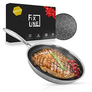 FIXLINE® Premium Wabenpfanne Ø24cm - alle Herdarten inkl. Induktion - Kratzfeste Antihaftbeschichtung - Backofen bis 230℃- Mr. Fix Wabendesign - Edelstahlpfanne für jeden Einsatz