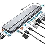 USB C Docking Station Dual Monitor 2 HDMI,14 in 1 Triple Display Laptop dockingstation mit 4K/60Hz HDMI, DP, VGA, Ethernet, USB3.2 Gen2 10Gbps,100W PD,SD/TF/USB 3.0 Ports für Windows Laptops