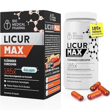 Kurkuma Kapseln Hochdosiert – 185x Höhere Bioverfügbarkeit – Mizellares Curcumin NovaSOL – Nur 1 Kapsel Täglich Ohne Piperin – Vegane Flüssigkapseln – Licur Max (60 Kapseln, 2-Monats-Vorrat)
