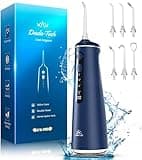 Munddusche Kabellos, Water Flosser for Teeth Mit 4 Modi & 8 Stufen 7 Düsen 300ML Tank Munddusche für Zahnzwischenraumreiniger Zahndusche Mundspülung Elektrisch Oral Irrigator Zähne (Blau 2024)