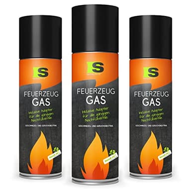 Spraytive 3 x 500ml XXL Butangas für Flambierbrenner & Feuerzeuge - Feuerzeuggas inkl. Adapter zum Nachfüllen - Kompatibel zu Clipper-Feuerzeug, Jet-Flamme, Küchenbrenner u.vm.