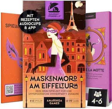 Gourmet Criminelle® Krimidinner für zuhause I 4-6 Personen I Mysteriöser Mordfall Maskenmord am Eiffelturm für Deine Crime Dinner Party I Spannendes Krimi Dinner Spiel ab 16 Jahren I 4-6 Spieler
