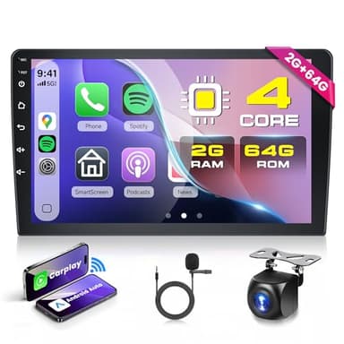 Rimoody 2G+64G Autoradio 2 Din Android Wireless Carplay Android Auto, 9 Zoll Touchscreen 2 Din Radio Auto mit Navi GPS Mirror Link Bluetooth FM/RDS Radio WiFi USB+ Rückfahrkamera