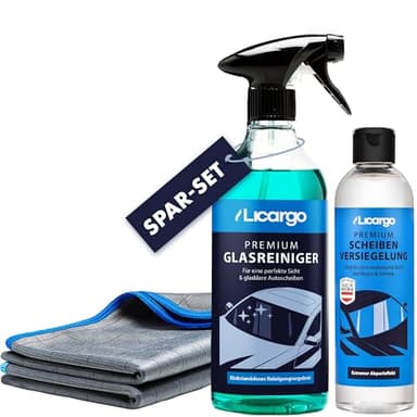 LICARGO® 3-teiliges Scheiben Set - Scheibenversiegelung 250ml & 2X Premium Carbontücher & Glasreiniger Auto (750ml)