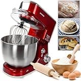 Syntrox Germany KM-1000W Küchenmaschine Knetmaschine Mixer, Edelstahl-Behälter, 5 Liter, rot
