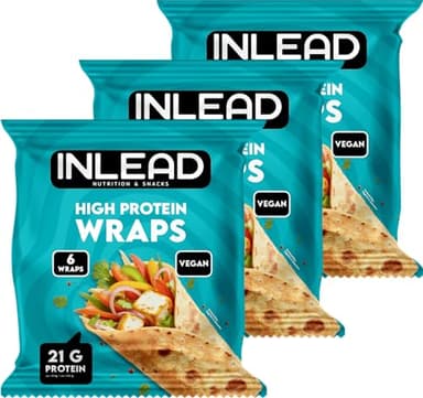 INLEAD - High Protein Wraps | Proteinreiche Tortillas | 6 Eiweißreiche Weizentortillas mit 21g Eiweiß pro 100g & weniger Kohlenhydraten - 3er Pack - 18x62g (1.116g)