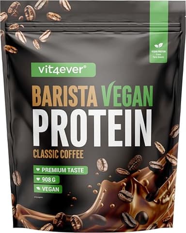 vit4ever Barista Protein Coffee – Cremiger pflanzlicher Protein-Kaffee mit echtem Kaffee & Koffein, wenig Zucker & Fett, ohne Soja – 908 g, Classic Vegan