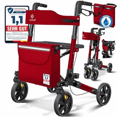 KESSER Rollator Aluminium Set, Leichtgewicht-Reiserollator mit Vollausstattung, 3-fach faltbar für Kofferraum klappbar Reise und Flug, Höhe verstellbar, Gurt, Stockhalter Gehwagen Laufhilfe Gehhilfe