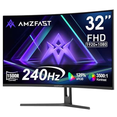 Amzfast Gaming Monitor 32 Zoll Curved – 240Hz, FHD 1920x1080, 1 ms MPRT, 1500R, Adaptive Sync, HDR, sRGB 125%, VESA 100x100, HDMI 2.0 & DP 1.4 (AMZG32C1F)