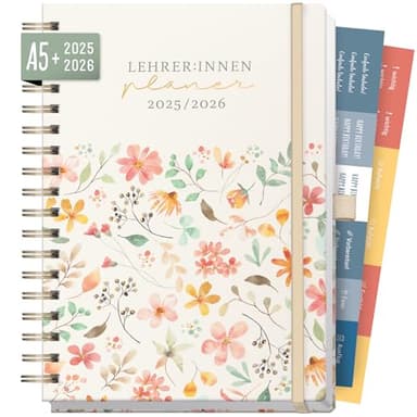 Häfft® Lehrer-Planer 2025/2026 A5 + Deluxe "Wild Blossoms" Hardcover Lehrerkalender, Schuljahresplaner mit Spiralbindung, Schulplaner - nachhaltig & klimafreundlich