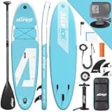 ALLPICK Premium SUP Board Set, Stand Up Paddling Board Aufblasbar, Mit Universal Kamerahalterung, Komplettes Zubehör, Verstellbares Paddel, Anfänger, Fortgeschrittene, 180kg (Himmel - Blau)