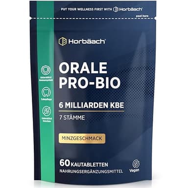 Orale Mundflora Pro-bio 6 Milliarde KBE | für Zähne und Zahnfleisch | 7 Sorten für Bio Kulturen Mundflora | 60 Oral Vegane Tabletten | Minzgeschmack | Horbaach