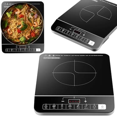 Steinborg® Induktionskochplatte Induktionskochfeld 1 Platte 2000 Watt Automatikprogramme Herdplatte Kochplatte Induktion Induktionsherd Touch Bedienfeld Kindersicherung Induktionsplatte