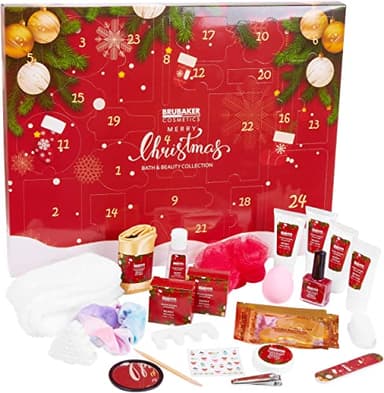 BRUBAKER Cosmetics Beauty Adventskalender 2025 - der XXL Wellness Weihnachtskalender für Frauen und Mädchen - 24 x Körperpflege Produkte & Spa Accessoires - Rot