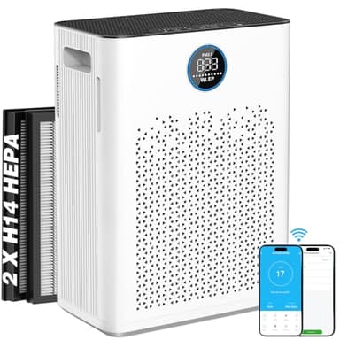 Luftreiniger mit App Steuerung, HEPA H14 Aktivkohlefilter Filter, Smart Home Luftreiniger mit Alexa Raumluftreiniger, Air Purifier gegen Pollen/Staub/Tierhaare/Allergien/Gerüche für große Räume