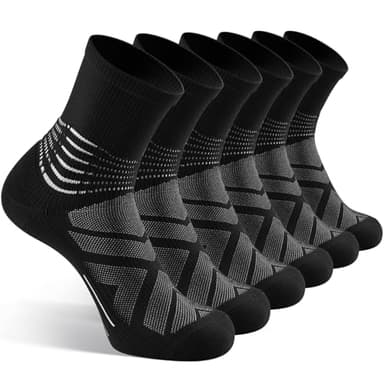 IRAMY Kompressionsstrümpfe Herren Damen Knöchelstütze Laufsocken Kompressionssocken Crew Wandersocken Coolmax Wicklung Sportsocken Gepolsterte Plantar Fasciitis Socken 3 Paar Black L