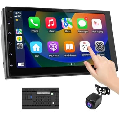 Haudio 7 Zoll 2 Din Radio Android mit Wireless CarPlay & Wireless Android Auto,Auto Radio Touch Display mit Rückfahrkamera,Bluetooth,AUX,AM/FM,Mirror Link,GPS-Navigation|Apple CarPlay Bildschirm