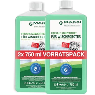 Maxxi Clean | 2x 750 ml Bodenreiniger mit Frische-Duft | geeignet für alle Wischroboter | Universal Reiniger Konzentrat | Wischflüssigkeit für Boden, Parkett, Fliesen | Saugwischer-Reinigungsmittel