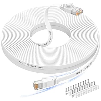 Nixsto Ethernet Kabel 20m, Cat 6 lan kabel 20meter High Speed, Netzwerkkabel, Flach Ethernet-Kabel mit Rj45-Anschluss für Router Modem, Aufwärtskompatibel mit Patchkabel Cat 8/7-Weiß