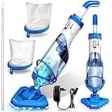 tillvex Poolsauger mit Akku & Teleskopstange + Ersatzfilter bis zu 15 m³ | Pool Bodensauger elektrisch | Poolreiniger mit Filter & 60 min Laufzeit | Handsauger Reinigungsset kabellos (Blau/Weiß)