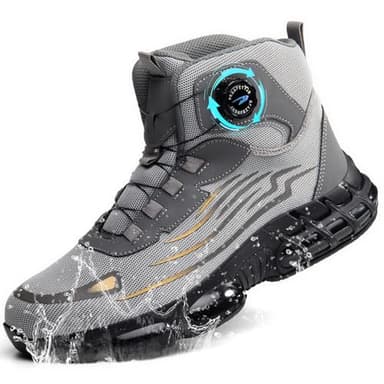 YEKOYIOO Sicherheitsschuhe Herren Damen Wasserdicht Arbeitsschuhe mit Stahlkappen Arbeitsstiefel Leicht Atmungsaktiv Hohe Sicherheitsstiefel Schnellverschluss rutschfest Grau 44 EU