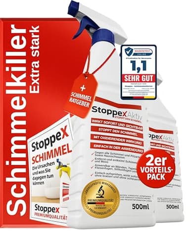 STOPPEX Profi Schimmelentferner (2) für Wand, Bad & Silikonfugen – Extra starkes, chlorhaltiges Anti-Schimmel Spray mit Stoppex Aktiv-Formel | Schimmelspray gegen Schimmel & Stockflecken