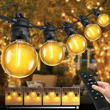Bowfar Lichterkette Außen Strom, 10M G40 Glühbirnen Balkon Lichterketten Outdoor mit 17+2 Stk, IP68 Wasserdicht Dimmbar Pavillon String Lights mit Fernbedienung für Garten Terrasse Party Hochzeit