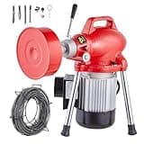 VEVOR Rohrreinigungsmaschine 66 Fuß x 5/8 Zoll, 250 W elektrische Rohrreinigungsmaschine mit manueller Zufuhr – mit 2 Stahlkabeln, 7 Schneidern und CW/CCW-Steuerung für 1,6" bis 4" Rohre