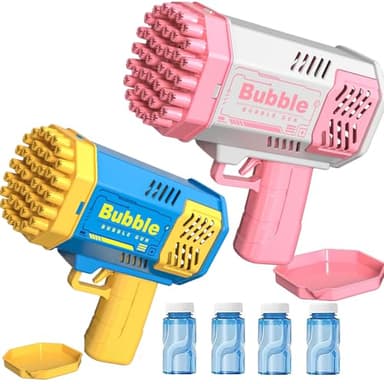 Seifenblasenpistole Kinder, 2 Stück 40 Loch Seifenblasenpistole mit 4 Flaschen SeifenblasenflüSsigkeit, Seifenblasen Pistole-Spielzeuggeschenk füR Kinder Im Alter Von 4–8 Jahren