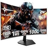 Minifire Curved Monitor 24 Zoll FHD (1920 x 1080p) 100Hz MPRT 1ms, sRGB100%, PC Bildschirm mit Lautsprecher -1500R VA Panel, Less Blue Light, HDMI 1.4, Type-C 2.5W, unterstützt VESA 75 * 75（MF24C1）