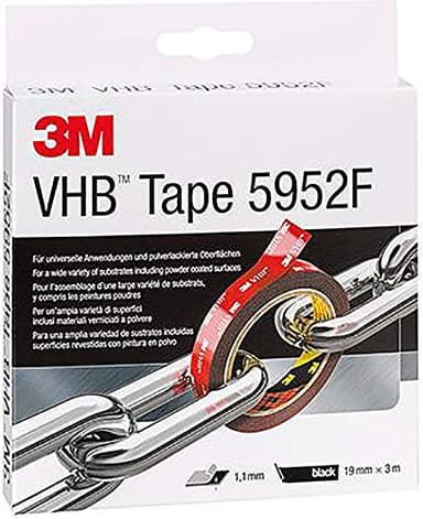 3M VHB 5952F Montage Klebeband doppelseitig - starke und dauerhafte Verbindung von Metallen, pulverbeschichteten Lacken, Glas, versiegeltem Holz, ABS - 19mm x 3m, Schwarz, Dicke: 1.1mm (1-er Pack)