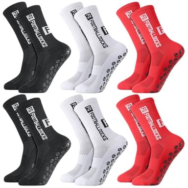Apricitie 6 Paare Fußball Socken, Sportsocken Anti Rutsch Grip Fussball Socken Rutschfeste Fußballsocken für Herren Damen Fussball Basketball Laufen Radfahren, Weiß+Schwarz+Rot