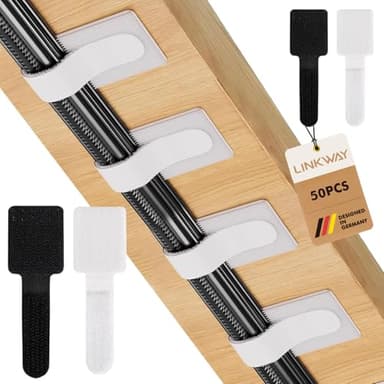 LINKWAY 50 Stück Kabelmanagement Schreibtisch, Kabel Organizer Unter Dem Schreibtisch, wiederverwendbare Nylon Kabelmanagement für Schreibtisch, Kabelhalter Selbstklebend Nachttisch, Ladekabeln