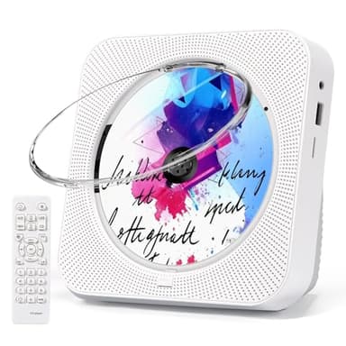 Tragbarer CD-Player, CD Players Bluetooth 5.1 mit Fernbedienung Unterstützung Timer, HiFi-Lautsprechern, LED-Anzeige, FM-Radio, AUX/USB/TF-Wiedergabe, CD Player Kinder für Zuhaus Geschenk（weiß）