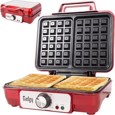 Gadgy Belgisches Waffeleisen, 1000W für 2 Belgische Waffeln, 23 x 16,8 cm, verstellbare Temperatur, LED-Anzeige, sicherer, hitzefester Griff, Ideal für köstliche Party-Desserts und Frühstückswaffeln