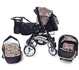GaGaDumi Urbano Kinderwagen 3 in 1 Komplettset mit Autositz - Baby Stroller 3 in 1 TÜV - Kombikinderwagen 3 in 1 Komplettset Voll-Gummireifen - Grau/Eulenmuster