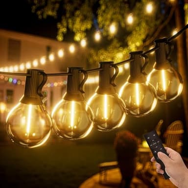 Yuucio 60M Lichterkette Außen Dimmbar, 200FTLED G40 Outdoor Lichterkette mit Fernbedienung, 100+4 Plastikbirne Wasserdicht Hängende Glühbirnen Lights für Terrasse, Garten, Party 2700kWarmweiß