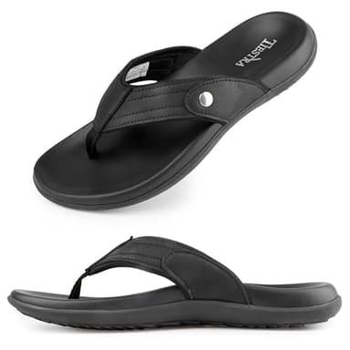 TIESTRA Herren Flip Flops Sommer Zehentrenner Rutschfestet Arch Support Comfy Weich Badelatschen Strand Sandalen Schwarz Gr. 45