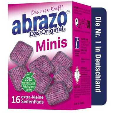 abrazo Minis - 16 Reinigungskissen für Töpfe, Grill, Backofen, handlicher Spülschwamm mit Veganer Pflanzenseife, Küchenschwamm, Reinigungsschwamm