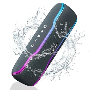 TECKNET Bluetooth Lautsprecher mit Licht, IPX7 Musikbox Kabellos Bluetooth 5,3 Speaker mit Wasserdicht Stereo Sound, 30W Dual Lautsprecher Tragbar für Outdoor Party Reisen, Schwarz