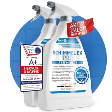 Nanoprotect Schimmelentferner | 2er Set | Extrastark durch Aktiv-Chlor | Professionelles Schimmelspray mit Hafteffekt | Anti Schimmel | Bad, Wand, Fugenreiniger