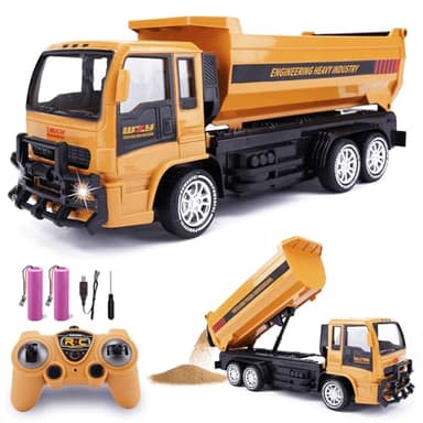 Jiakora Ferngesteuerter Muldenkipper, 2,4 GHz Ferngesteuertes Auto Spielzeug LKW Dump Truck mit Licht, Baufahrzeuge RC Spielzeugautos für 3 4 5 6 7 8 Jahre Kinder, Weihnachts und Geburtsta Gsgeschenk