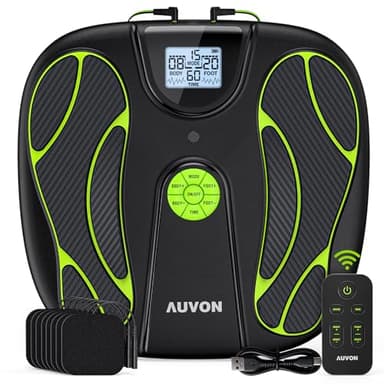 AUVON Durchblutungs-Stimulator Füße Beine Körper mit TENS EMS, 15 Modi & 50 Intensitätsstufen & 40h Akkulaufzeit, EMS Fußmassagegerät für medikamentenfreie Entlastung, 8 TENS-Pads, Fernbedienung