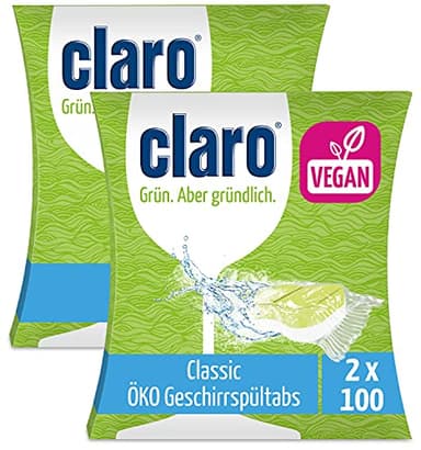 claro Classic Geschirrspül-Tabs - 200 Stück Öko-Spülmaschinen-Tabs - phosphatfrei & vegan - wasserlösliche Folie